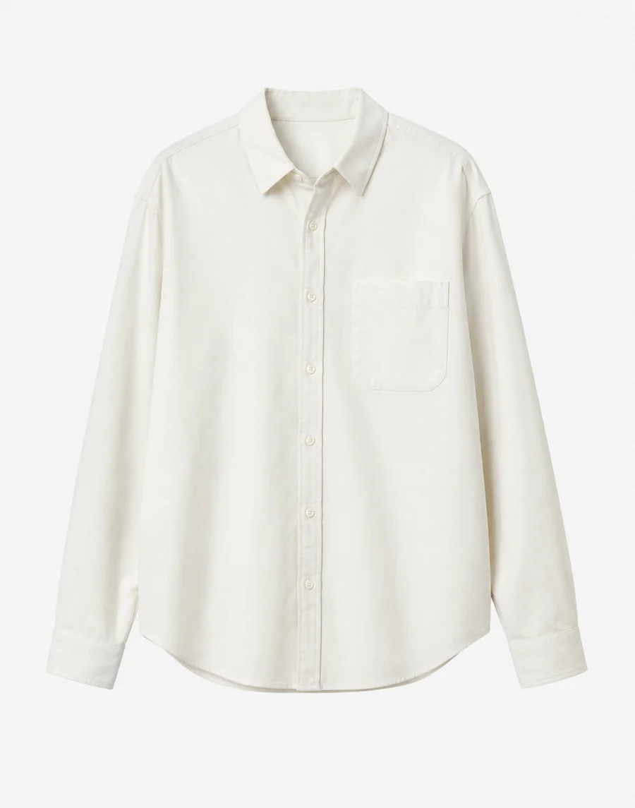 An oxford shirt product photo on white